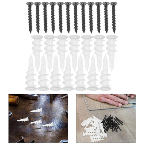 Heavy Duty Expansion Screws And White Plastic Wall Anchors Kit For Drywall And Concrete, 100 Sets, black screws and white anchors