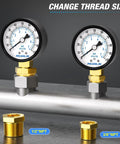 Well Pump Pressure Gauge 0 to 100 PSI, 2 Inch Dial Face, Lower Mount, One Quarter Inch NPT Port showing thread size options