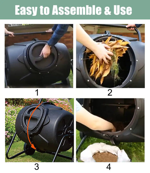 No Fuss Rollable 170L Compost Tumbler For Easy Garden Waste And Kitchen Scraps Large Outdoor Bin With Wheels Aerated Rotating Drum Design
