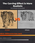 ACMER S1 laser engraver: tiger engraving on wooden panels (left natural wood, right grayscale)