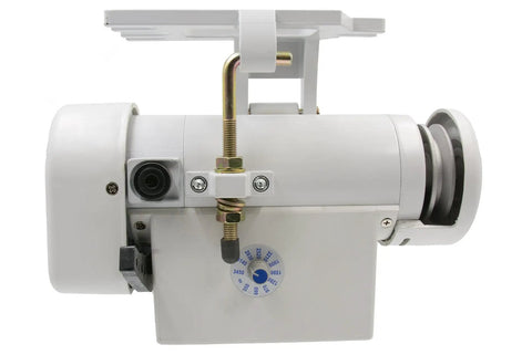 Industrial Sewing Machine Servo Motor 550W 110V High Torque for Heavy Duty No Frills Stitching in white finish, side view.