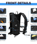 Front details of unisex hydration running vest with adjustable chest straps, lightweight nylon gear for marathon, jogging, and hiking.