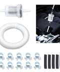 Road Ready 16.4 Feet Diesel Heater Fuel Line Kit Featuring Inline Filter Connecting Hoses And Brass Clamps For Rv Camper Truck Rig Quick Swap Installation with filter and tubing.