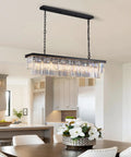 Rectangular Crystal Chandelier Black Modern Luxury With Six Lights Ceiling Fixture for dining room with elegant cut glass design.
