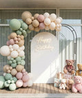 Garden Arch With Planter Boxes, Heavy Duty Iron Arbor Trellis for Climbing Plants, decorated with pastel balloons and teddy bears