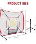 7x7 Ft Baseball And Softball Training Net With Adjustable Batting Tee Strike Zone Target Ground Stakes And Portable Hitting And Pitching Practice Set In Red For Backyard And Park Play