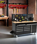 61 Inch Mobile Tool Chest With Nine Drawers Rolling Cabinet On Heavy Duty Wheels Locking System And Drawer Liners in garage