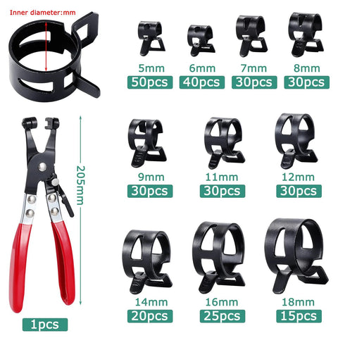OCR 300pcs 5–18mm spring hose clamps set with pliers for automotive plumbing