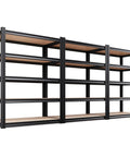 Three Pack 71 Inch High Garage Shelving Unit Set 46 Inch Wide 18 Inch Deep Beefy Five Tier Adjustable Boltless Steel Shelves Ultra Sturdy