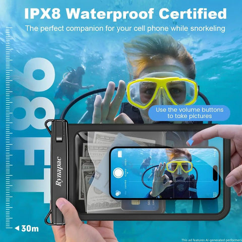 Diver using Large IPX8 Waterproof Phone Pouch 2 Pack Up To 10 Inch Case For iPhone 17 16 15 Pro Max And Galaxy S26 Ultra