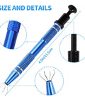 Close-up of Six Pack Jewelry Pick Up Tool Set With Four Claw Sprinkle Pen Grabbers Stainless Steel, 4.5 inch details.