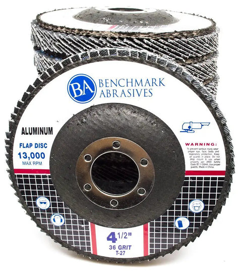 Type 27 Flap Discs For 4 1/2 Inch Angle Grinder, Stearate Coated 36 Grit For Aluminum And Soft Metals, 10 Pack, Fast Sanding, Finishing, Deburring, Stock Removal, And Grindin