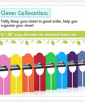 64 Pieces Colorful Hanging Closet Size Dividers in 8 Colors for Clothing Racks Rectangular Reusable Closet Separators visible.