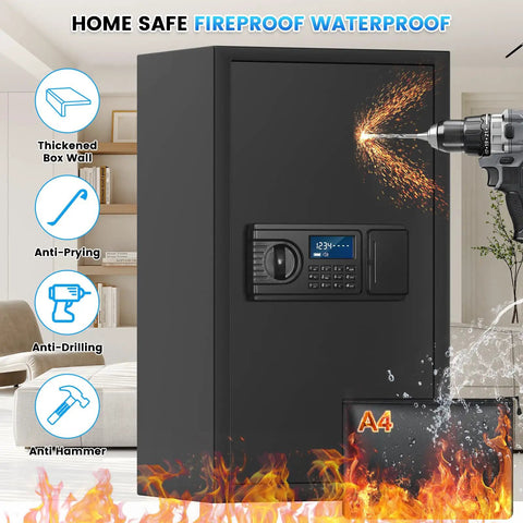 5.2 Cu Ft Large Fireproof And Waterproof Safe With LCD Keypad Anti Theft Alerts Hidden Code Mode Personal Combination Safe