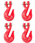 G80 3/8 Inch Chain Hook Set 4 Pack With 7100 Lb Working Load Limit Grab Hook Tow Hook Heavy Duty, red steel hooks
