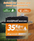 Front view of HobbyPark 35Kg waterproof high-torque servo motor with metal gears and orange label