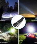 Rechargeable 8000 Lumen LED Flashlight With Zoomable Beam IPX4 Water Resistant Handheld Tactical Light in use outdoors