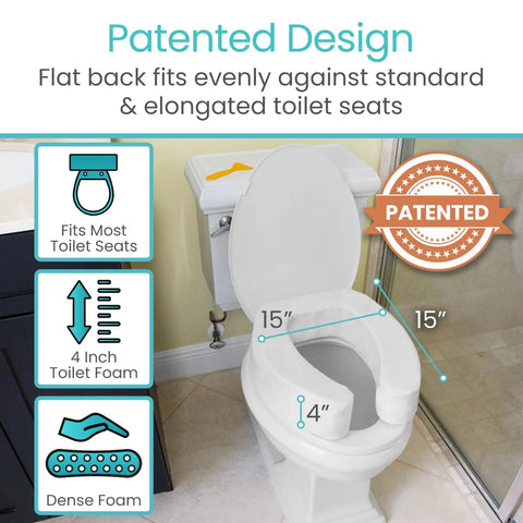 2 Inch Toilet Seat Riser For Seniors With Universal Fit, Raised Toilet Seat Cushion Made From High Density Foam For Elongated And Standard Seats