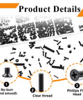 Killer 888 Piece Tiny Micro Laptop Screw Kit Featuring Countersunk Flat Head Phillips Mini Repair Screws Set In Black Carbon Steel details with various screws in labeled tray.