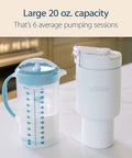 Vacuum Insulated Stainless Steel Baby Formula And Breast Milk Chiller Tumbler With Cooling Insert Keeps Milk Ice Cold On The Go For Parents Riding The Daily Grind Or Hitting The Road In Arctic White, with a 20 oz. capacity.