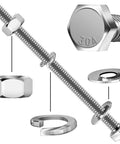 Assorted Quarter Inch By Twenty Hex Head Bolts With Nuts And Washers Set Fully Threaded Four Inch Length 304 Stainless Steel 18 8 Includes Flat And Lock Washers Grab This Solid Pick For Home Projects Furniture Fixes And Light Industrial Jobs