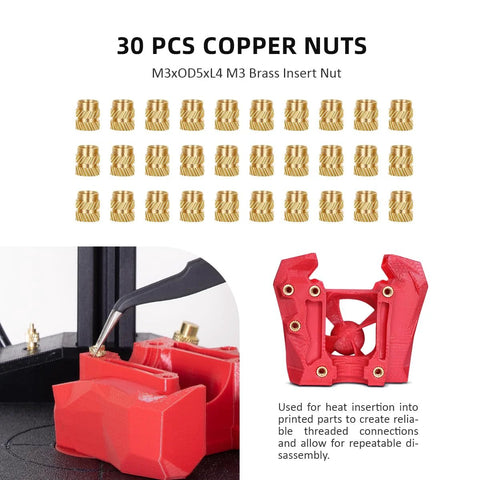 Vertical heat-set insert tool with 90W soldering iron and 30 brass M3 inserts for 3D printed parts