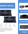 Two Pack Black Vintage Ring Pull Handles with Screws, Heavy Duty Zinc Alloy Cabinet Hardware, flat back design for dressers and cabinets.