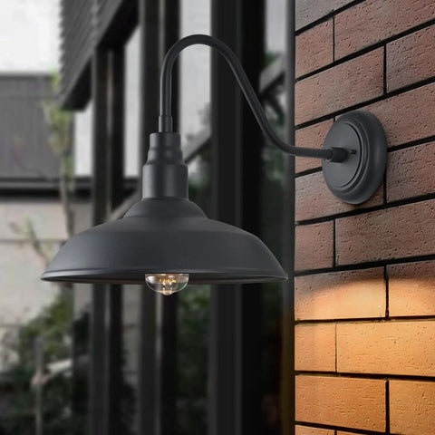 14 Inch Outdoor Gooseneck Barn Light With Wall Mount Black Industrial Exterior Fixture For Porch Farmhouse Garage And Patio Vintage Vibe Durable Matte Finish Easy Mount