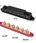 Power Distribution Block Bus Bar Kit With 6 3 By 8 Inch Posts And 10 No. 8 Terminal Screws, 48V DC 250A Beefy Continuous Rating, Red And Black Pair For Automotive Marine And DIY Power Wiring Projects