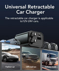 Retractable Car Charger Featuring Hella Convenient 36W Retracted Cable Plus Extra USB C And USB A Ports For Up To 75W Fast Charging Keeps Your Devices Running Smooth with multiple car types.