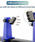 Close-up of 360 Degree Rotating Soldering Clamp Holder for PCB and Circuit Boards, showcasing adjustable clamp sizes