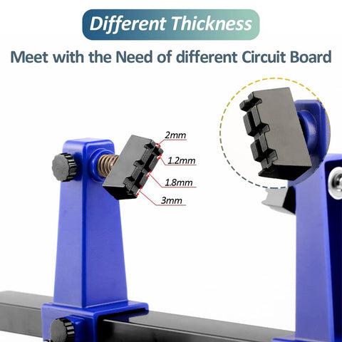 Close-up of 360 Degree Rotating Soldering Clamp Holder for PCB and Circuit Boards, showcasing adjustable clamp sizes