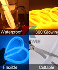 360 Degree Neon LED Rope Light With Remote, Dimmable And Waterproof, Flexible 65.6ft 20m Golden Yellow multi-mode use
