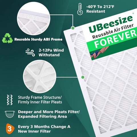 9 Pack 16x20x1 Air Filters With Reusable ABS Frame Deep Pleated MERV 11 MPR 1200 FPR 6-8 For Home AC HVAC Furnaces Features