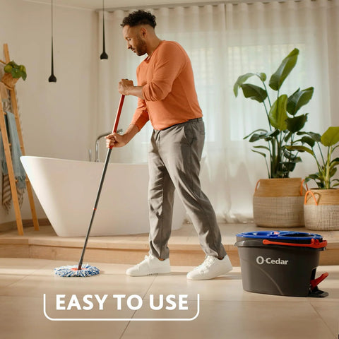 Person using RinseClean Spin Mop and Bucket System for Clean Water Mopping lets you clean with clean water from start to finish