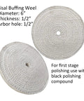 Sisal buffing wheel 6 inch diameter, 1/2 inch thickness, 1/2 inch arbor for metal polishing in Badass 6 Piece 6 Inch Stainless Steel Buffing Wheel Kit.