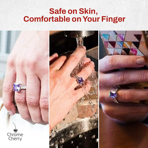 Invisible Ring Size Adjuster For Loose Rings With Six Sizes Keeps Your Engagement And Wedding Rings Snug And In Place No More Slips Clear Ring Band Sizer Guard For Loose Jewelry Multipack Ten Count, shown installed on hand