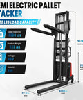 Heavy Duty 94.8 Inch Electric Pallet Stacker Forklift That Lifts A Whopping 3500 Lbs With Smooth Power And Rock Solid Frame For Super Fast Warehouse Moves You Can Trust. Image showing dimensions and specifications.