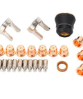 Fabater 24 Piece Plasma Cutting Torch Tip Kit With Electrodes Nozzles Stand Off Swirl Rings For PT-60 PTM-60 IPT-40 Cutters showing kit components including nozzles and tips.