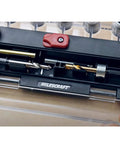 Close-up of Shelf Pin Jig For Cabinets Create One Quarter Inch And Five Millimeter Shelf Holes With 32 Millimeter Spacing Detachable Fence