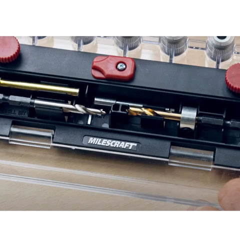 Close-up of Shelf Pin Jig For Cabinets Create One Quarter Inch And Five Millimeter Shelf Holes With 32 Millimeter Spacing Detachable Fence