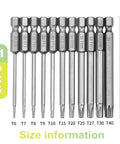 11 piece Heavy Duty Magnetic Security Star Bit Set And Top Drawer S2 Steel Screwdriver Bits from T6 to T40 for fast fastening.