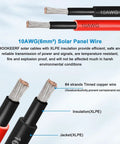 10AWG 50 Feet Solar Panel Extension Cable With Waterproof Male And Female Connectors showing wire details and XLPE insulation