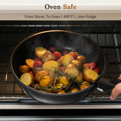 Cooking in the oven with 15 Piece Nonstick Pots And Pans Set With Detachable Handles Induction Compatible