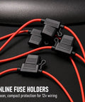 Premium 15 Amp Atc Ato Blade Fuse With 14 Awg Inline Fuse Holder Harness Kit For Cars Trucks Boats And Marine Applications Dual Voltage Water Resistant Cap Two Pack showing red inline fuse holders