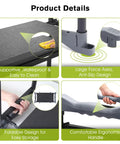 Product details of Garden Kneeler And Chair With Umbrella, 2-In-1 Foldable Garden Stool With Adjustable Bracket, Detachable Tool Bags, Heavy Duty Kneeling Pad in Black and Orange, highlighting supportive waterproof surface, anti-slip design, foldable storage, ergonomic handle.