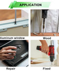 Four images showing the application of Beefy 288 Piece Screws Set For Wood And Metal Projects Self Tapping Round Head And Flat Head Screws.