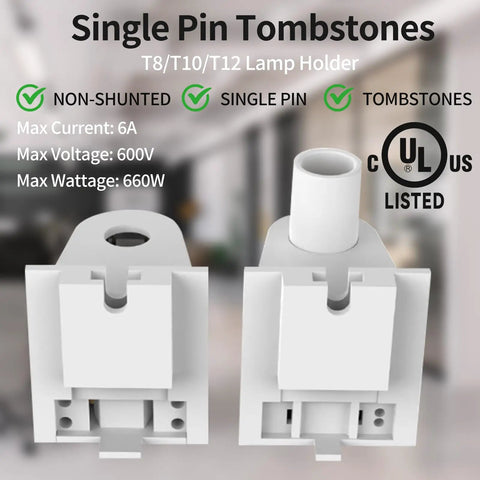 Twelve Pair Single Pin FA8 Tombstone Non Shunted T8 T10 T12 Led Socket Lampholder Base, showing standard socket details and specifications.