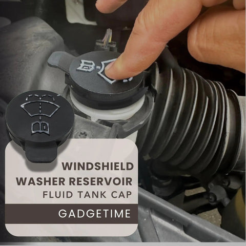 Close-up of a person installing an OEM Replacement Windshield Washer Fluid Cap Direct Fit For 12767700 13227300 19172571.