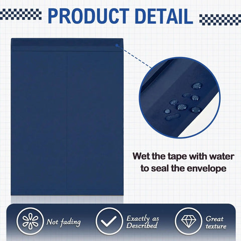 50 Pack Extra Large 14 By 18 Inch Blue Mailing Envelopes 32 Lb With Gummed Flaps for Catalogs, showing wet tape sealing